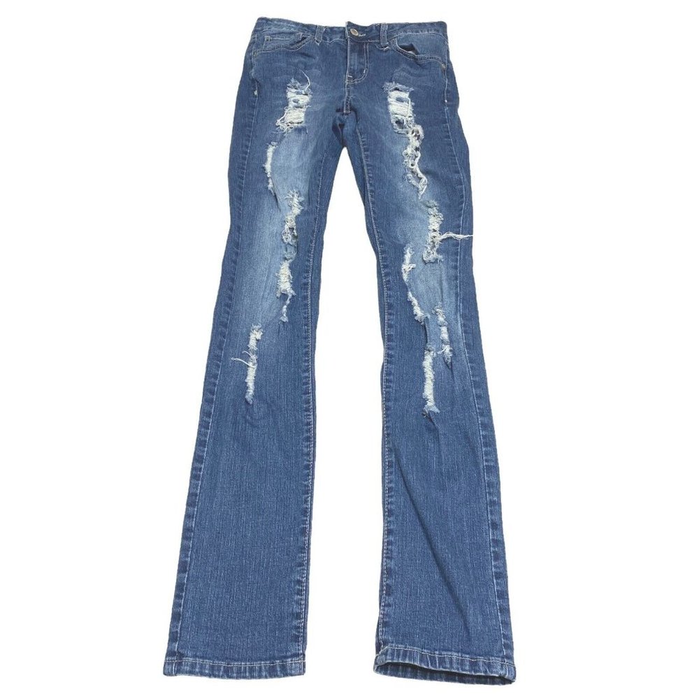 Blue Rope Jeans Womens‎ Size 5 31" Inseam Blue Skinny Distressed Ripped Leg Blue